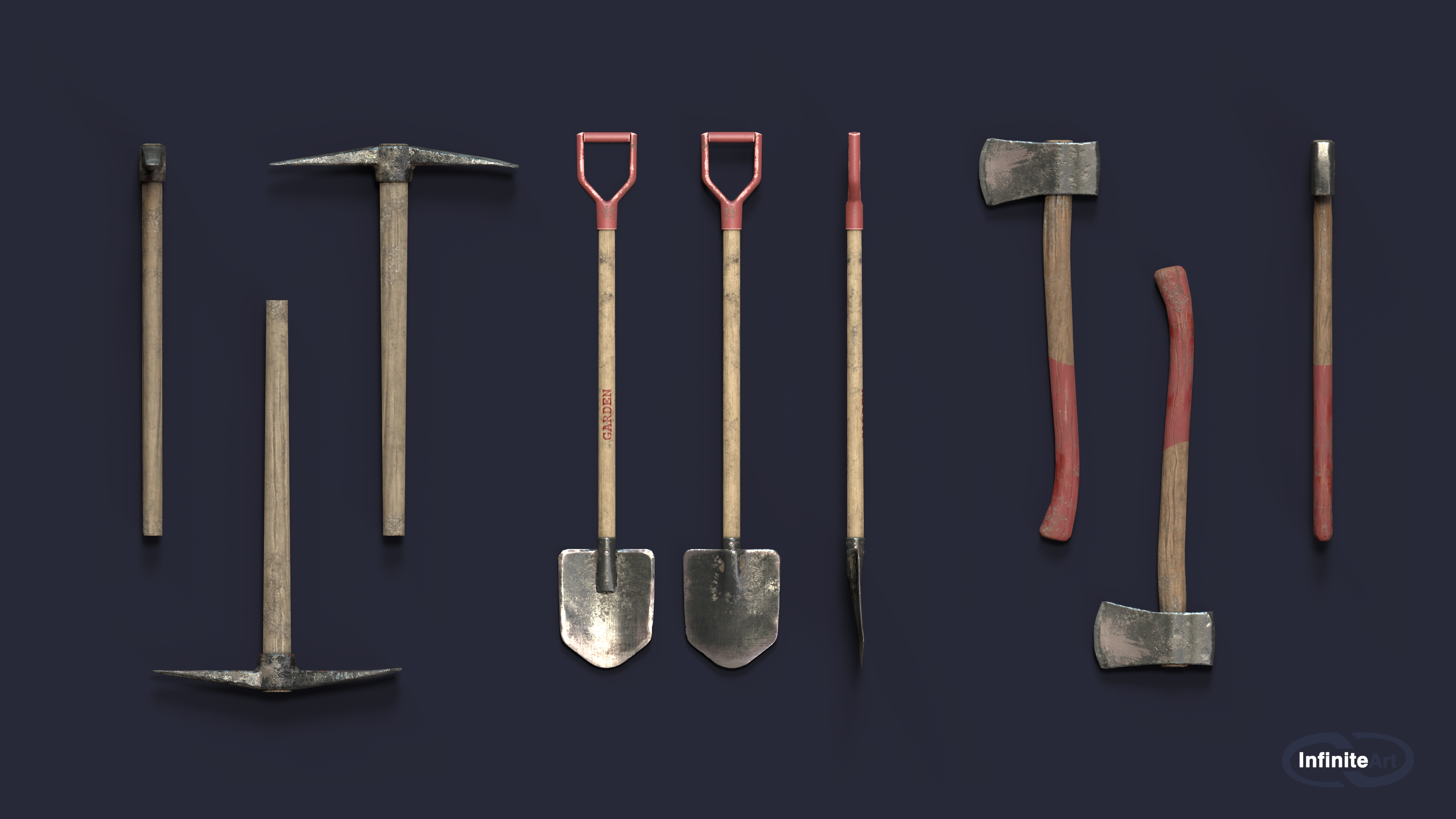 Pick and shovel and axe by INFINITE_ART_SOLUTIONS 3DOcean